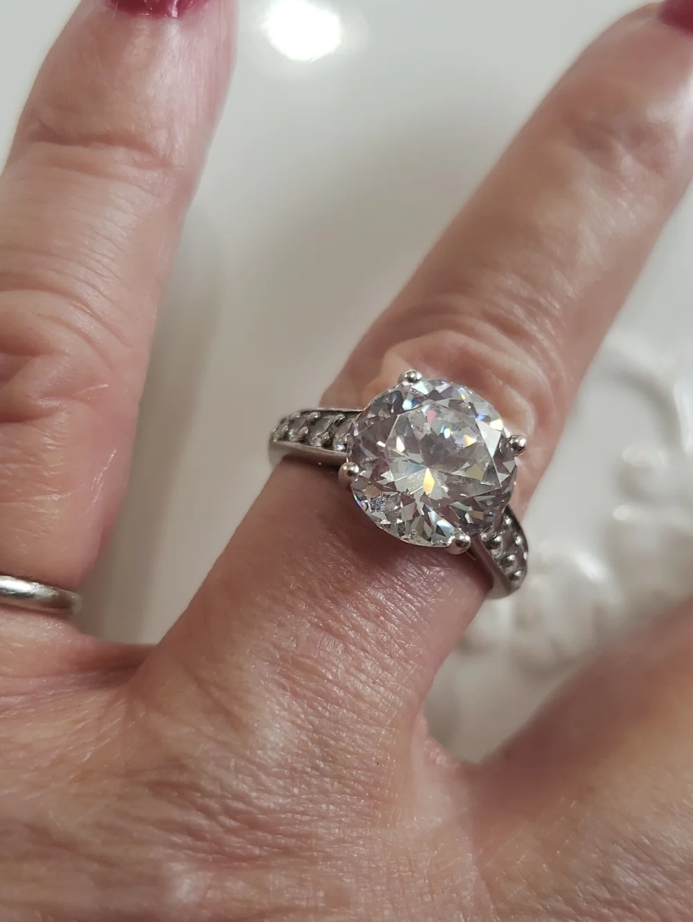 Sterling Silver w/ CZ crystals - Solitaire Cocktail Ring 7.75